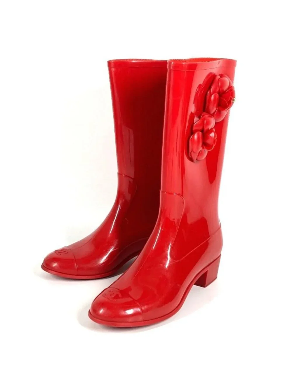Chanel Rain Shoes Camellia CC Logo Rubber